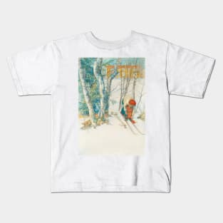 Girl on Skis by Carl Larsson Kids T-Shirt